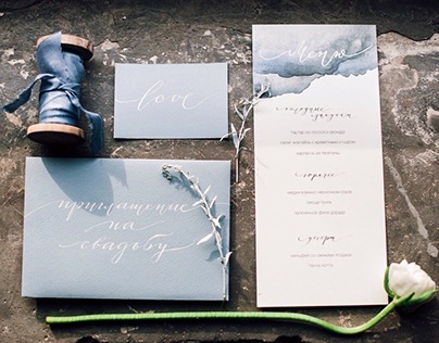 Wedding calligraphy for industrial dusty blue wedding