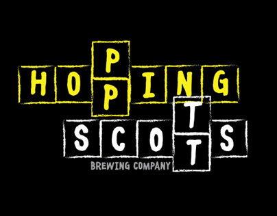 Hopping Scotts logo and beer bottle labels