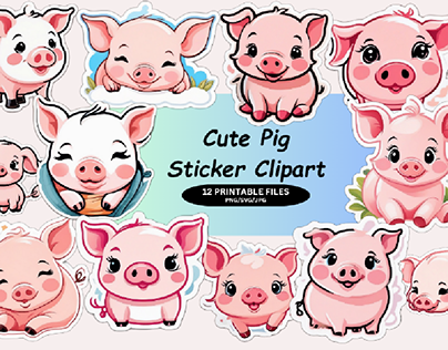 Cute Pig Sticker Clipart