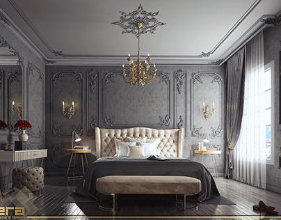 Dark Grey Master Bedroom In Neo Classic Style