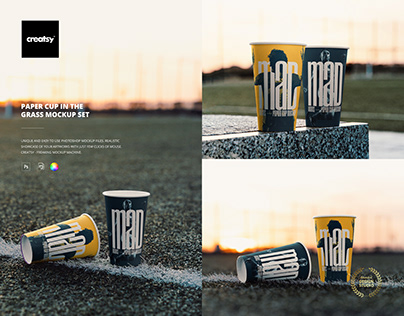 Paper Cup on the Sports Field Mockup Set