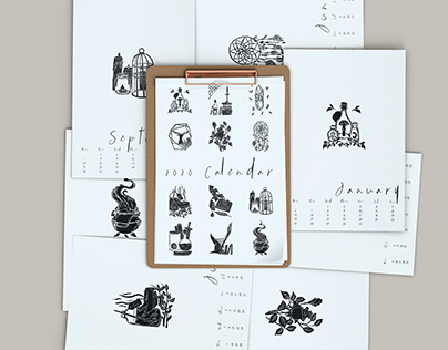 Illustrative Linocut Print Calendar