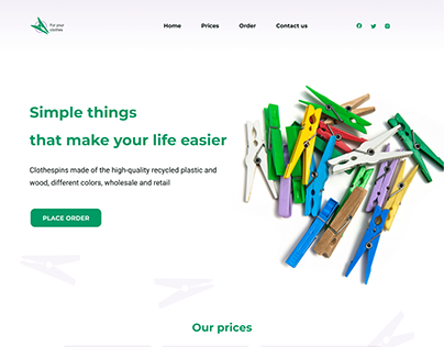 Landing page for a clothespins reseller