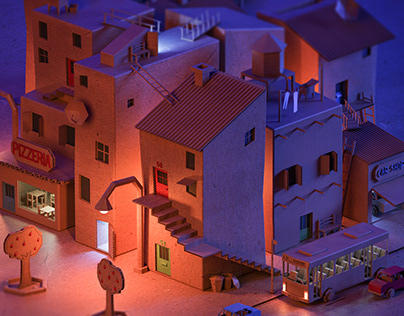 Cardboard neighborhood - night version