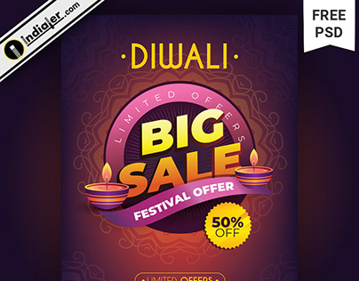 Beautiful Diwali Big Sale Discount Promotional Flyer