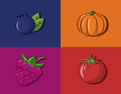 Blueberry, raspberry, tomato pumpkin vector