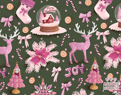 Pink Christmas Surface Design Illustrations