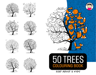 50 Magic Trees. Colouring book for kids and adult.