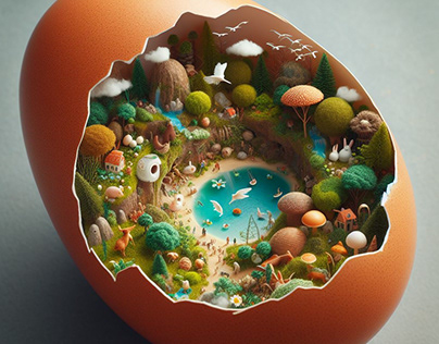 Miniature world inside a chicken egg