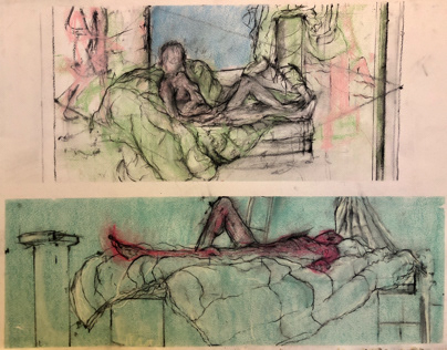 Live model studies; charcoal and pastels