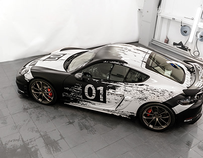 Stylized car wrapping design for a Porsche Cayman.