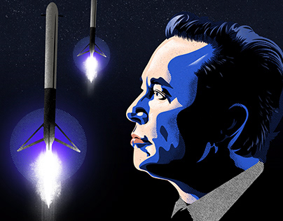 Elon Musk junto a los cohetes Space X.