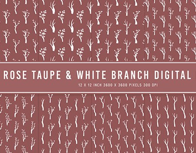 Rose Taupe & White Branch Digital Papers