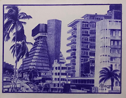 Paysage de plateau ( Abidjan ) aux stylos bleu