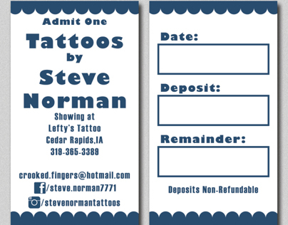 Appointment cards for tattoo artist Steve Norman