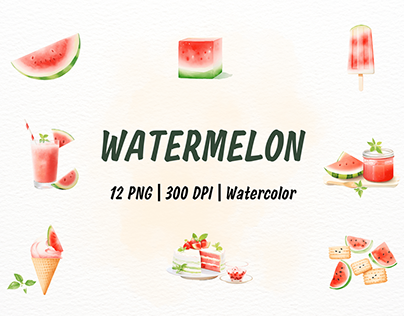 Watermelon Watercolor Clipart Bundle