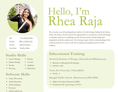 Curriculum Vitae 2023 : Rhea Raja