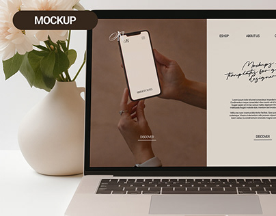 Laptop Mockup - Serene Soft & White Tones Floral
