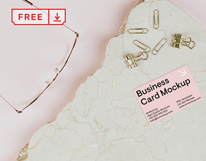 Free Business Card on Marble Mockup