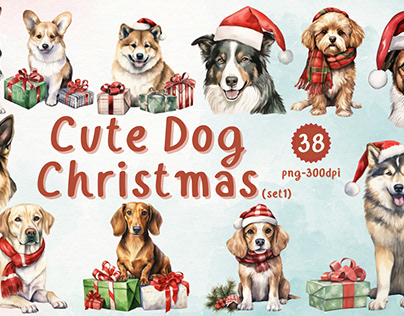 Cute Dog Christmas Watercolor Set1