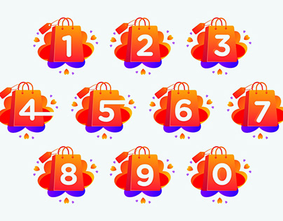 Numbers set with love shopping bag icon vector design