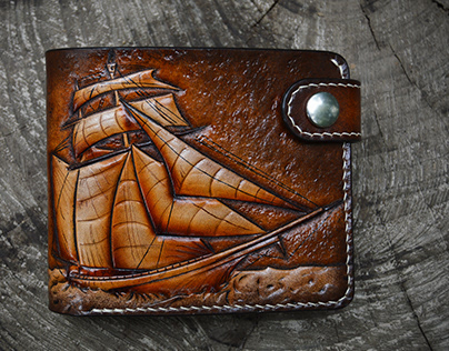 Sailor. Short tooled leather wallet.