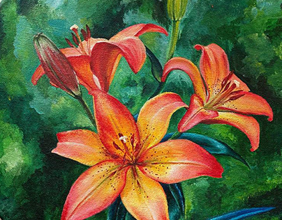 Acrylic Decorative Still-Life "Lilies" on Canvas