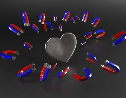 Metal heart and magnets 3d illustration