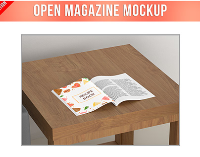 Magazine on a Wooden Table Mockup