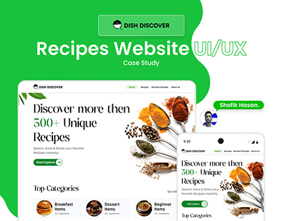 FOOD RECIPE WEBSITE | DISH DISCOVER | UI/UX CASE STUDY