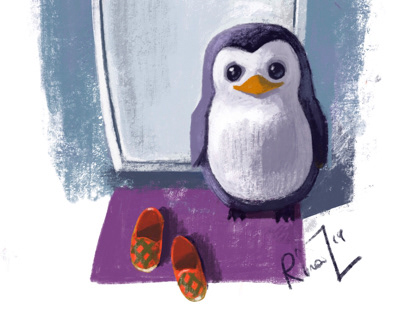 Penguin and old fridge