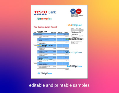 Tesco Bank Business statement Word and PDF template