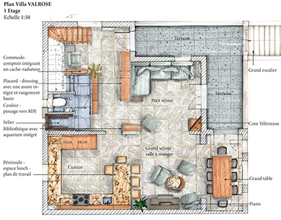 Design project for Villa Valrose, Floorplan of level 1