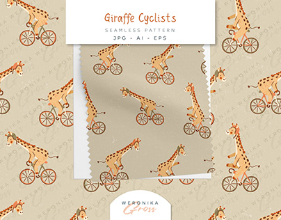 Giraffe Cyclists Seamless Vector Pattern Design