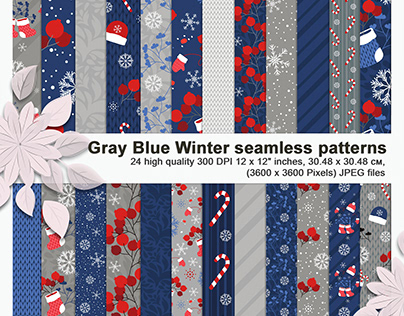 Gray blue winter seamless patterns.