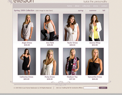 Shopping cart website for ElleLauri clothing