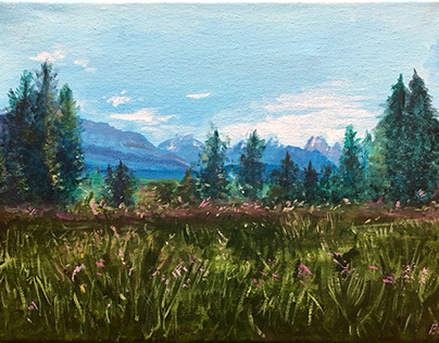 Bow Valley Parkway views, 9x12 in acrylic on canvas