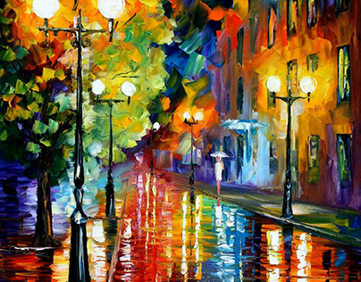 MYSTERIOUS NIGHT STREET — oil painting on canvas