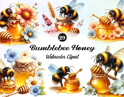 Bumblebee Honey Watercolor Clipart