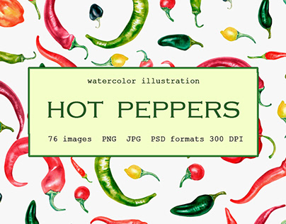 Hot peppers watercolor clip art