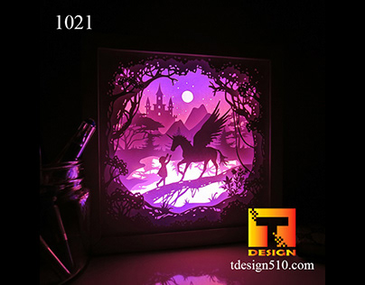 1021. Unicorn Pegasus Paper cut light box Tdesign510