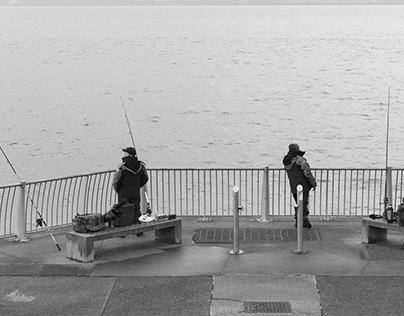 Fishing at Otterspool Prom, River Mersey, England