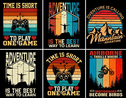 Retro colour mountain adventure, biking T-shirt design