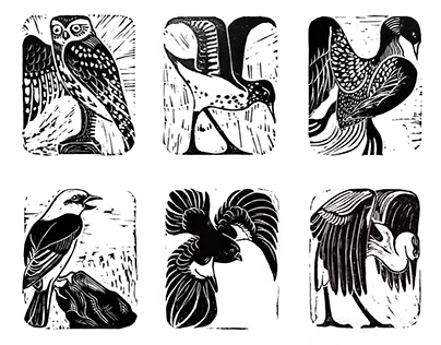 LINOCUTS WITH BIRDS