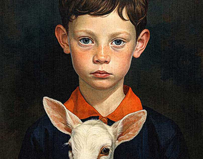 Portrait of a boy with a goat