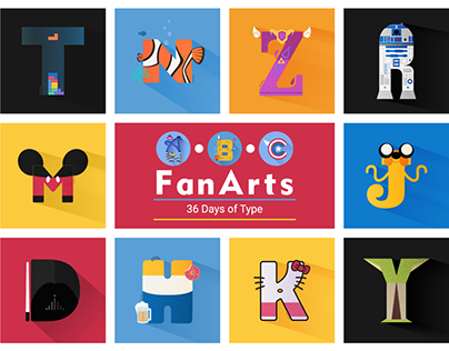 ABC Fan Art - 36 Days of Type - pop culture characters