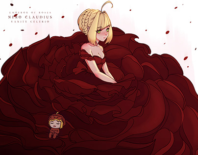 Color Nero in a Red Rose Wedding Dress with Saber Lion