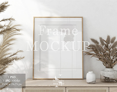 Single Frame mockup on console | white wall Boho style