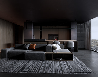 Luxurious Dark-themed Living Space