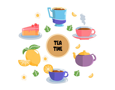 Tea Time Teacup Elements Illustration